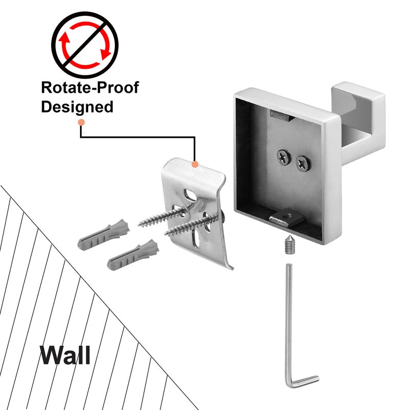 Nolimas Towel Hook Stainless Steel Bathroom Rustproof Clothes Towel Coat Hook Wall Mounted Square Toilet Kitchen, Heavy Duty Door Hanger, 2 Pack, Chrome Polished - Image 4